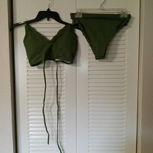 2 Piece Olive Bikini Scallop Neckline, Lightly Padded Bra